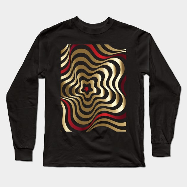 OP Art Gold Flower with Red Ribbon Long Sleeve T-Shirt by Nobiya